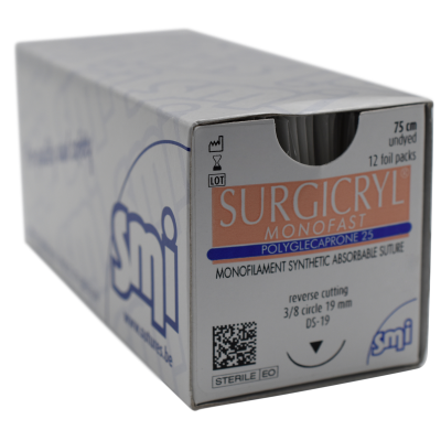 Sutures Box 12 Size 4.0 Usp Monofilament Synthetic Absorbable Polyglecaprone 25 Monofast Surgicryl 75cm Undyed Smi