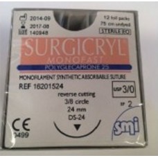 Sutures Surgicryl Size 3.0 Usp Monofast Polyglecaprone 25 Synthetic Absorbable