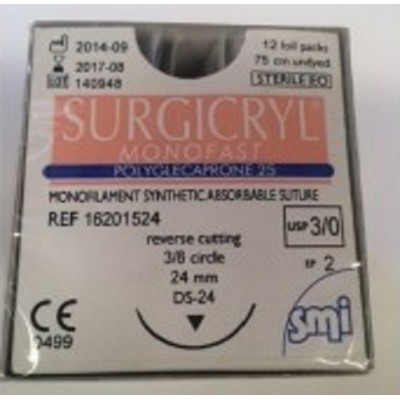 Sutures Surgicryl Size 3.0 Usp Monofast Polyglecaprone 25 Synthetic Absorbable Sale Item Exp 05/2022