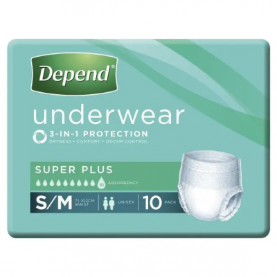 Depend Underwear Super Plus S/M Waist 71 102cm Unisex 2000ml White 19610