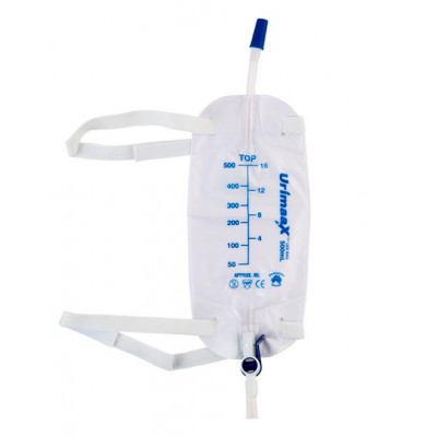Aaxis Urimaax Premium Urine Leg Bags 500ML Straps & Flip Eze Tap Sterile 10cm Tube 10013303