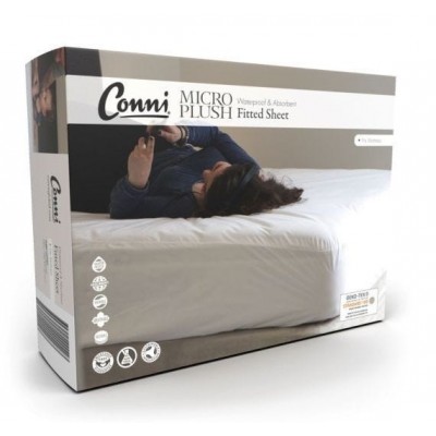 Conni Micro Plush Fitted Sheet King Single 107x203cm Waterproof White MP-107203-00-1