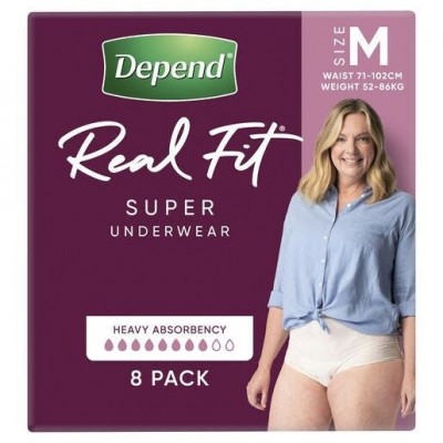Depend Real Fit Super Underwear For Women Medium Waist  71 - 102cm 1320ml Nude 19645 8/Pkt