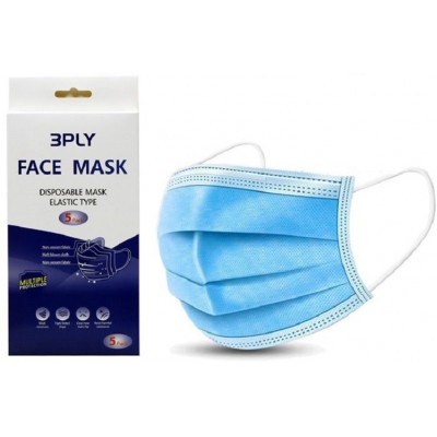 Ear Loop Face Mask 3 Ply  5 Per Box Multiple Protection