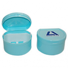 Denture Cup Bath With Drainer & Hinged Lid Light Blue