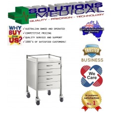 Single Stainless Steel Trolley 4 Draw With Top Locking Draw