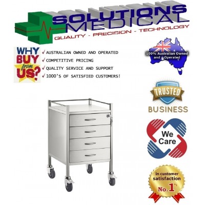 Single Stainless Steel Trolley 4 Draw With Top Locking Draw