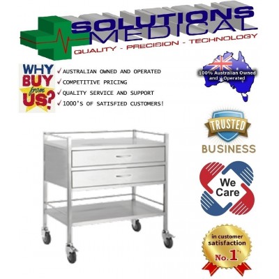 Trolley Stainless Steel 2 Draw Full Width 80 X 50 X 90cm