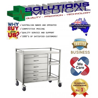 Trolley Stainless Steel Anaesthetic 6 Drawer 90 X 50 X 97cm