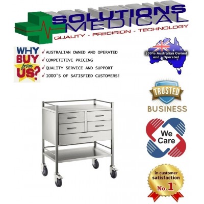 Trolley Stainless Steel Resuscitation 5 Drawer 75 X 50 X 97cm