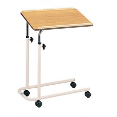 Tilting Overbed Table With Castors Adjustable Height Laminated Teak