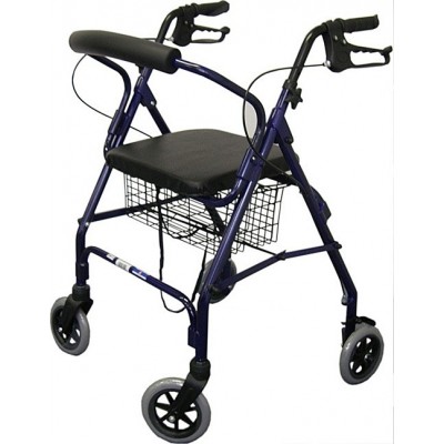 Days Seat Walker With Handbrakes And Curved Backrest, Blue Rollator Mobility Aid