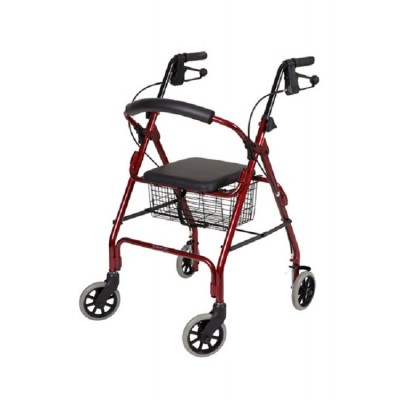 Days Seat Walker With Handbrakes And Curved Backrest, Red Rollator Mobility Aid