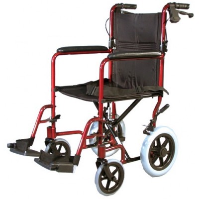 Auscare Shopper 12 Transit Push Wheelchair Red 100kg Capacity Red Mobility Aid