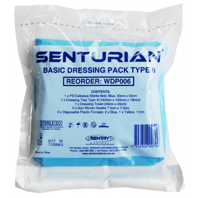 Basic Dressing Pack Sterile Medical First Aid Wound Care Senturian Sentry T6 Pkt