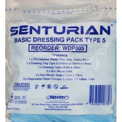Basic Dressing Pack Sterile Medical First Aid Wound Care Senturian Sentry T5 Pkt