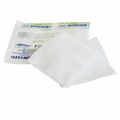 Sentry Sterile Gauze Swabs First Aid Woundcare 7.5cm X 7.5cm 8 Ply X (2pcs)