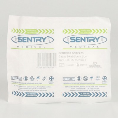 Sentry Sterile Gauze Swabs First Aid Woundcare 5cm X 5cm 8 Ply X (3pcs) Sale Item Exp 01/24