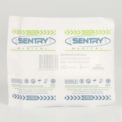 Sentry Sterile Gauze Swabs First Aid Woundcare 5cm X 5cm 8 Ply X (3pcs)