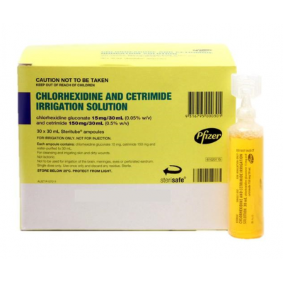 Chlorhexidine Gluconate 0.05% / Cetrimide 0.5%, 30mL - Box/30 TGA Approved 