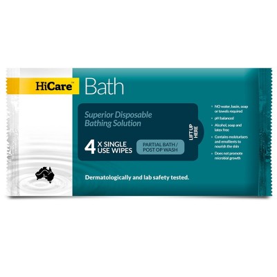 HiCare Bath Resealable Cloths 4/Packet Partial Bath/Post Op Wash