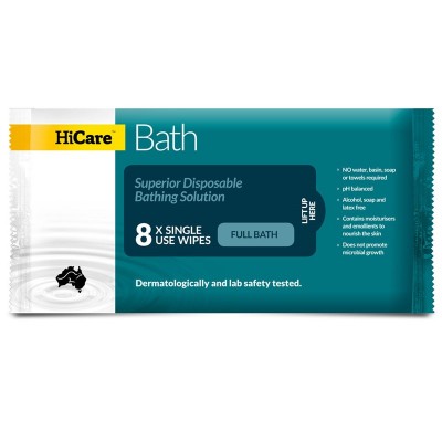 HiCare Bath Resealable Cloths 8/Pkt Full Bath