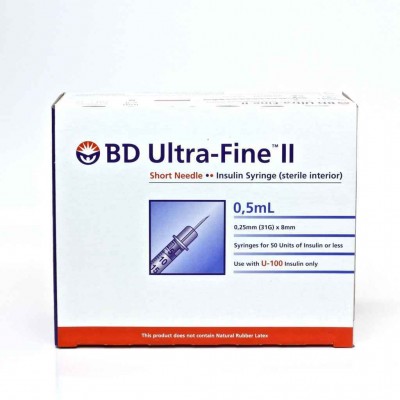 BD Ultra-Fine II Insulin Syringes 0.5mL 0.25mm 31G x 8mm 328821