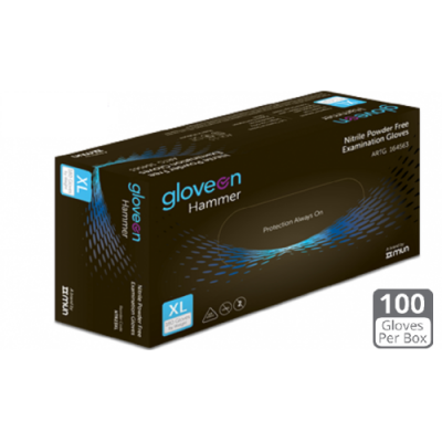 Black Nitrile Examination Gloves Powder Free Gloveon Hammer 100/Box