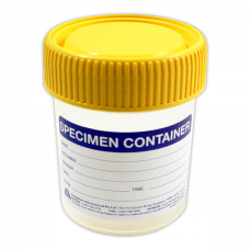 Specimen Sample Container, Urine Jar, 70ml, Clean, Flat Bottom, with Yellow Screw Cap, Labelled, Recyclable Polypropylene, 550 per Carton