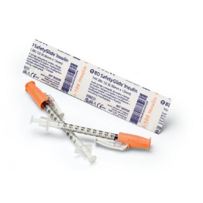 BD SafetyGlide Insulin Syringes 1mL 29G x 1/2 (0.33mm  x 13mm) Sale Item Exp 30/9/24