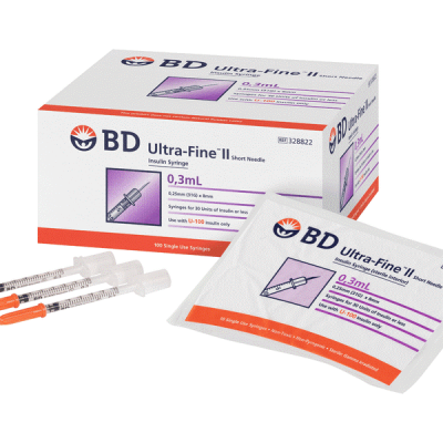 BD Ultra-Fine II Insulin Syringes 0.3mL 0.25mm 31G x 8mm 328822