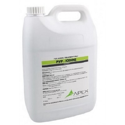 Apex Pvp Iodine Solution For Animal Treatment Vets Horse 5 Litre Bottle