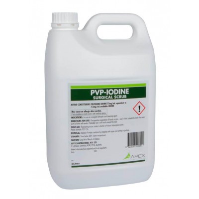 Apex Pvp Iodine Surgical Scrub Antiseptic Cleaning Agent Vets Horse 5 Ltr Bottle