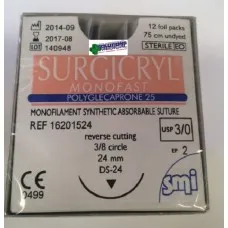 Sutures Box 12 Size 3.0 Usp Monofilament Synthetic Absorbable Polyglecaprone 25 Monofast Surgicryl 75cm Undyed Smi Sutures Box 12 Size 3.0 Usp Monofilament Synthetic Absorbable Polyglecaprone 25 Monofast Surgicryl 75cm Undyed Smi
