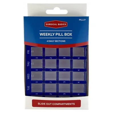 Weekly Pill Box 4 Daily Section With Slide Open Lids 15.5×10.5×2.8cm