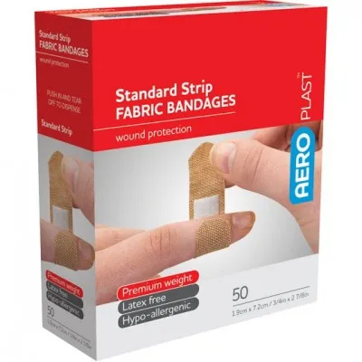 Box 50 Aeroplast Premium Fabric Strips Larger Breathable 75mm X 19mm Box 50 Aeroplast Premium Fabric Strips Larger Breathable 75mm X 19mm