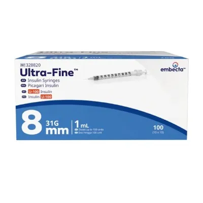 Embecta Ultra-Fine Insulin Syringes 1mL 0.25mm (31G) x 8mm – 100 Pack 328820