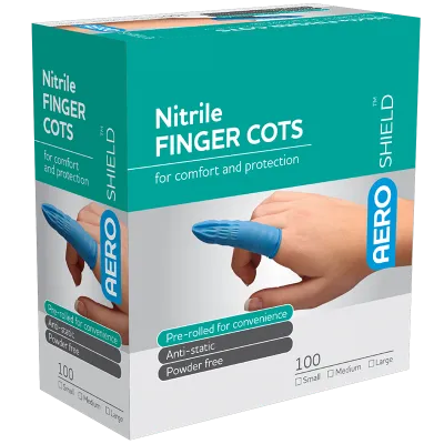 Finger Cots Blue Nitrile Aeroshield 100/pkt Premium Quality Latex Free